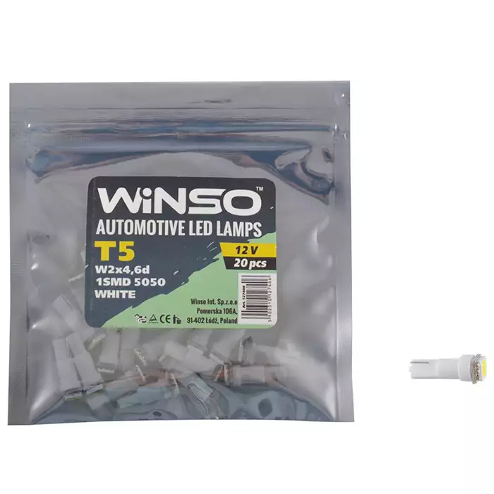 Автолампа WINSO (12V SMD T5 W2x4.6d 1LED 5050 white) 127400