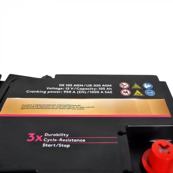 Автомобільний акумулятор DURACELL Extreme AGM 6СТ-105Ah АзЕ 950A 16605010801