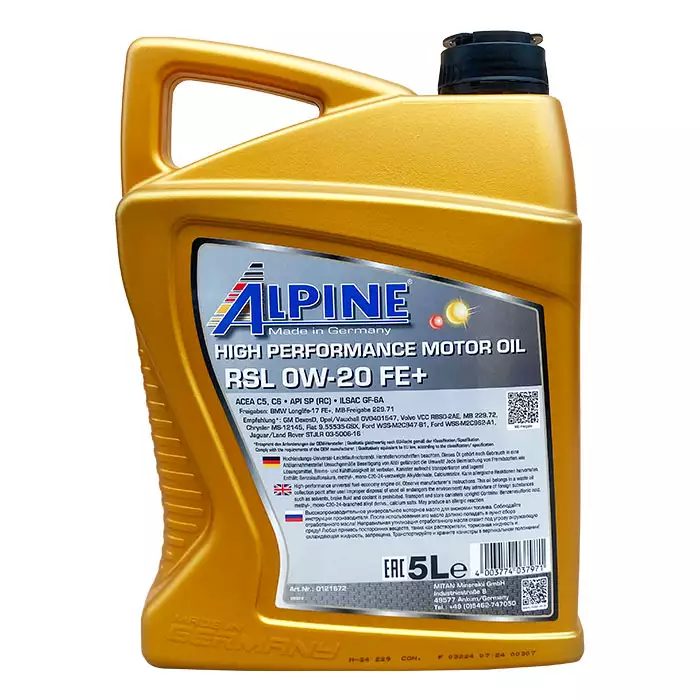 Автомобільна моторна олива ALPINE RSL 0W-20 5л 1695-5