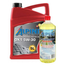 Комплект моторное масло  ALPINE 5W-30 DX1 5л + омыватель стекла Scheibenklar Sommer 1л
