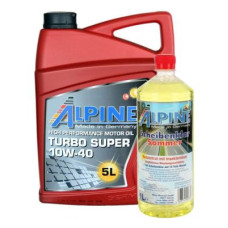Комплект моторна олива ALPINE 10W-40 Turbo Super SHPD 5л + омивач скла Scheibenklar Sommer 1л