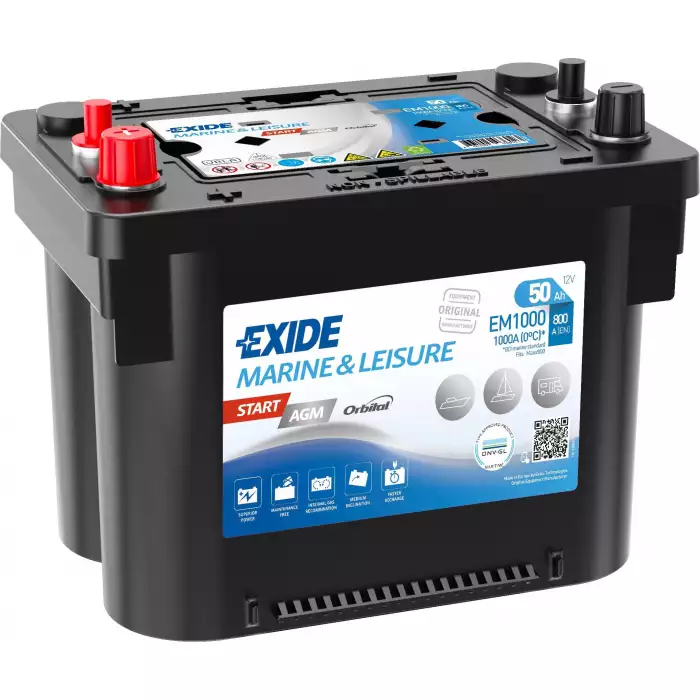 Акумулятор EXIDE MARINE / LEISURE для човнів AGM 6СТ-50Ah 800А (EN)  EM1000