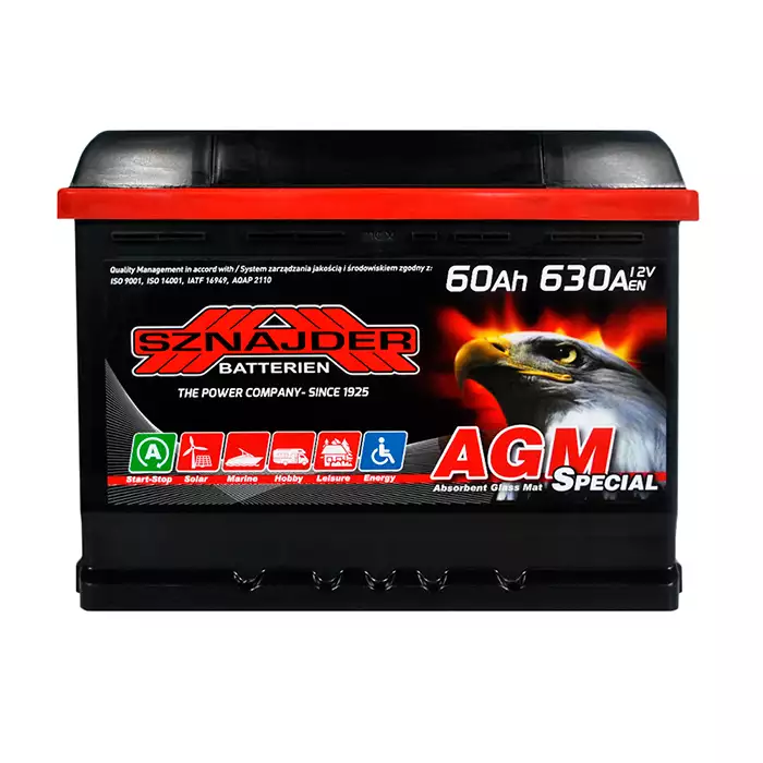 Автомобільний акумулятор SZNAJDER AGM 6СТ-60Ah АзЕ 630A 560 02