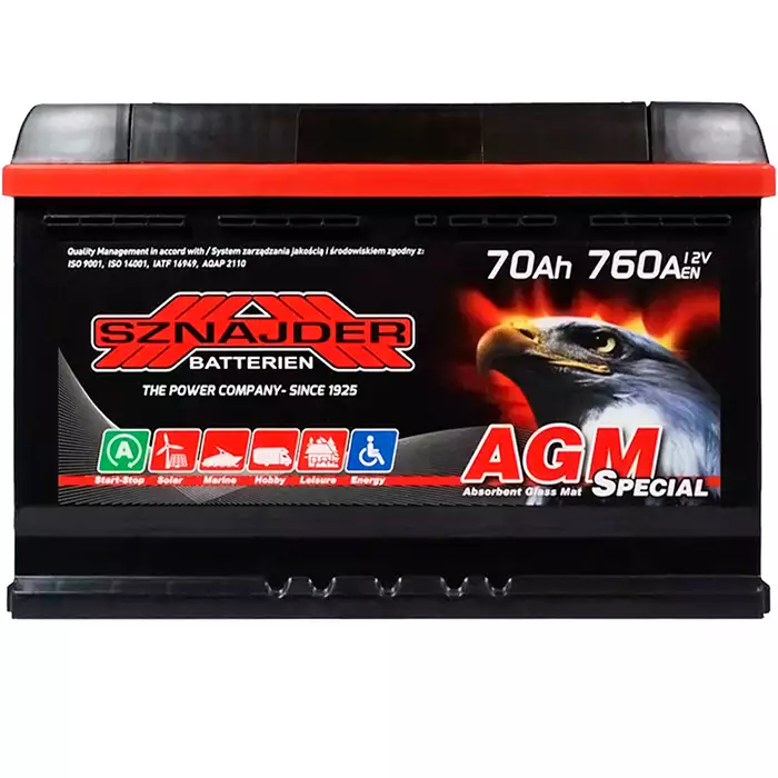 Автомобільний акумулятор SZNAJDER AGM 6СТ-70Ah АзЕ 760A 570 02