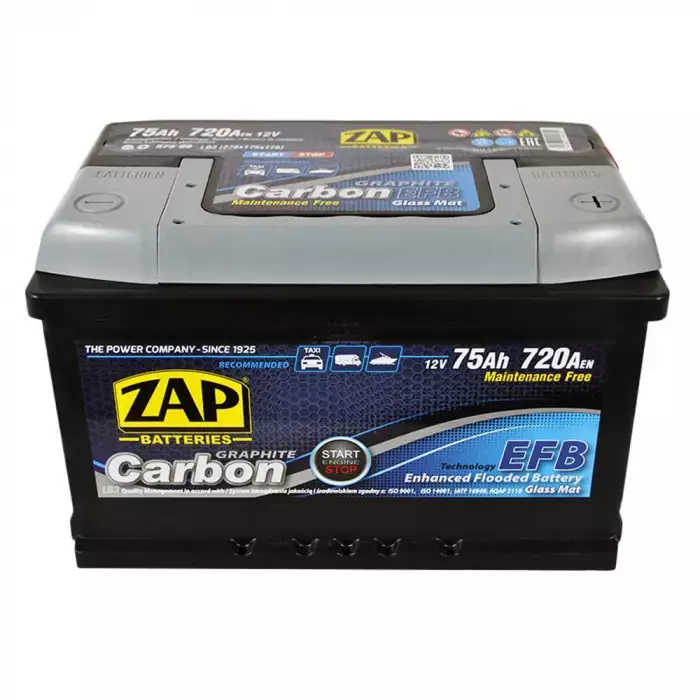 Автомобільний акумулятор ZAP Carbon EFB 6СТ-75Ah АзЕ 720A 575 08z