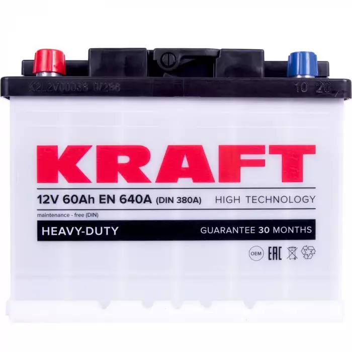Автомобильный аккумулятор KRAFT 6СТ-60Ah Аз 640A (EN)