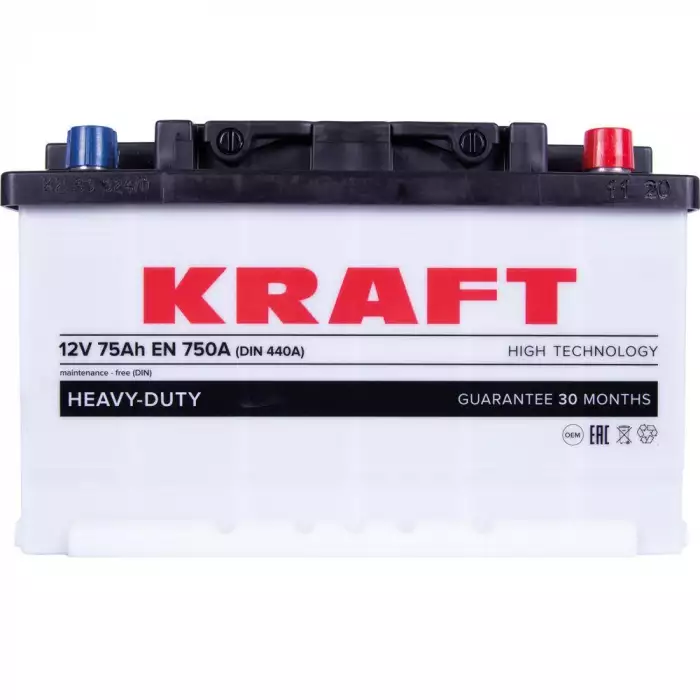 Автомобільний акумулятор KRAFT 6СТ-75Ah АзЕ 750A (EN)