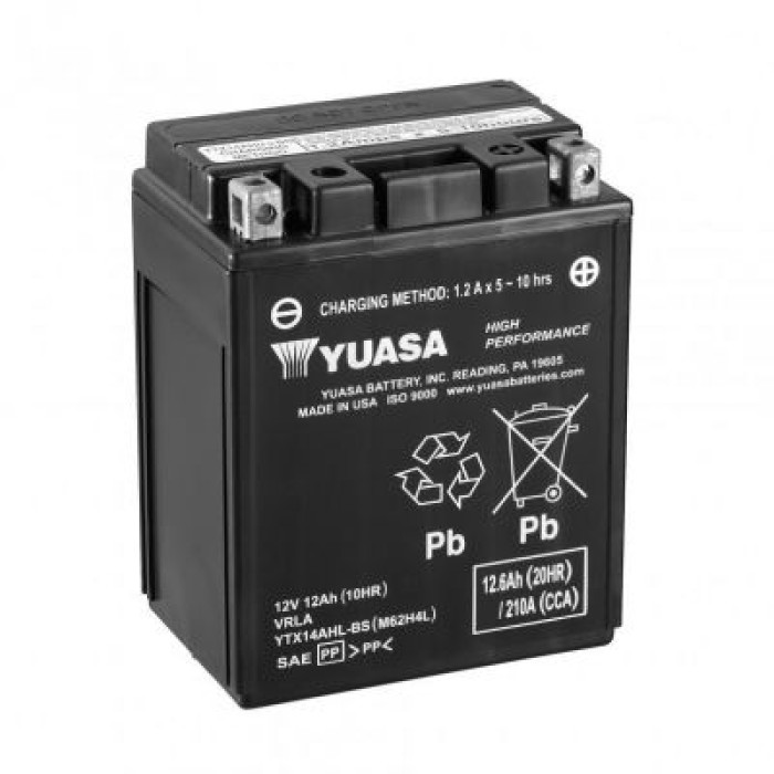Мото акумулятор Yuasa High Performance MF Battery AGM 12,6Ah АзЕ 210А (EN) сухозаряджений YTX14AHL-BS