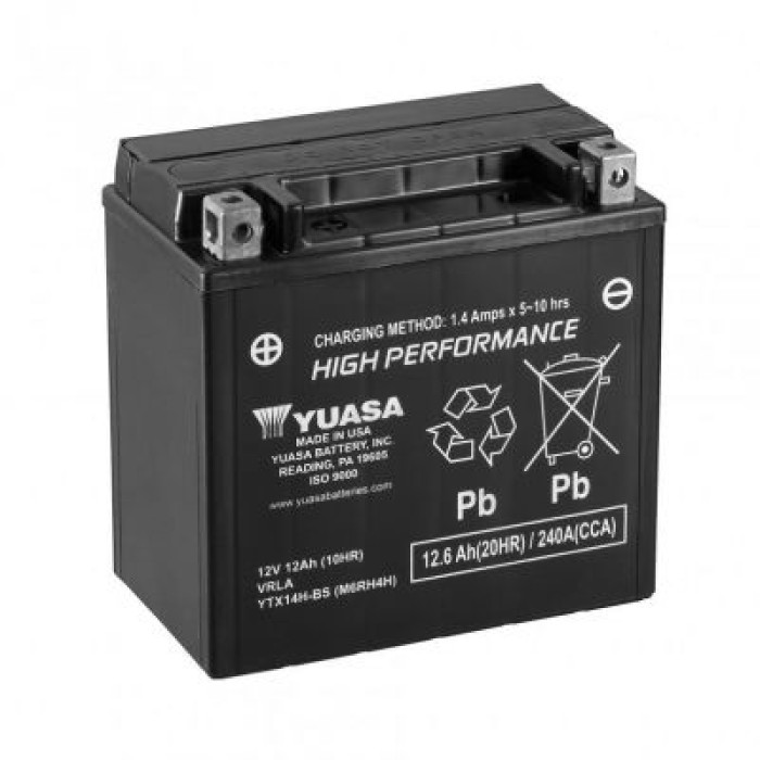 Мото акумулятор Yuasa High Performance MF Battery AGM 6СТ-12,6Ah АзЕ 210А (EN) сухозаряджений YTX14H-BS