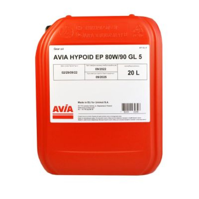 Масло трансмиссионное AVIA Hypoid EP 80W-90 GL-5 20л avia0091