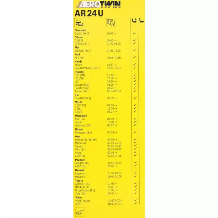 Щётка стеклоочистителя Bosch AeroTwin Retrofit AR24U бескаркасная 600мм 3397008538