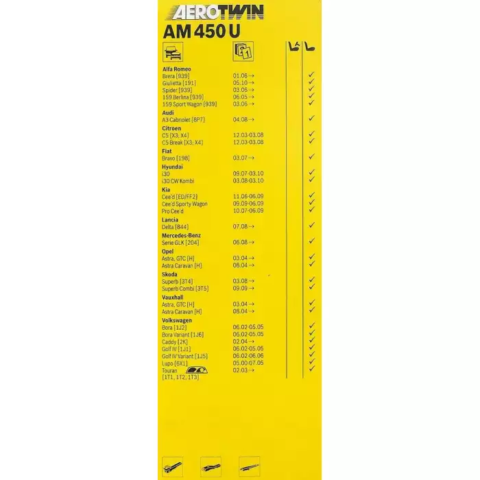 Щітка склоочисника Bosch AeroTwin Multi-Clip AM450U безкаркасні 450мм 3397008579