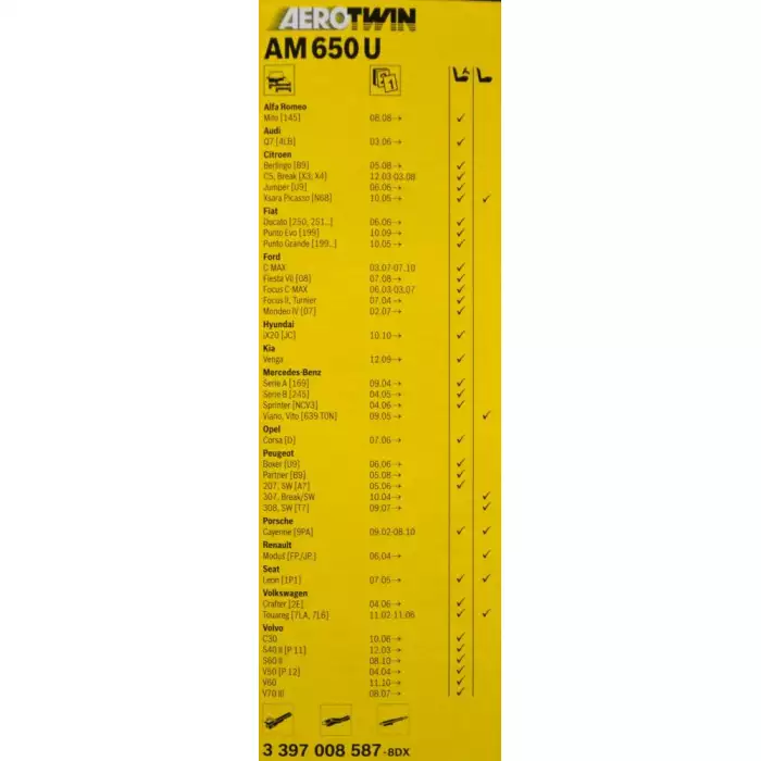Щітка склоочисника Bosch AeroTwin Multi-Clip AM650U безкаркасні 650мм 3397008587