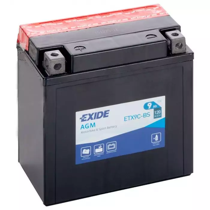 Мото акумулятор EXIDE AGM 6СТ-9Ah Аз 12В 120А (EN) ETX9C-BS