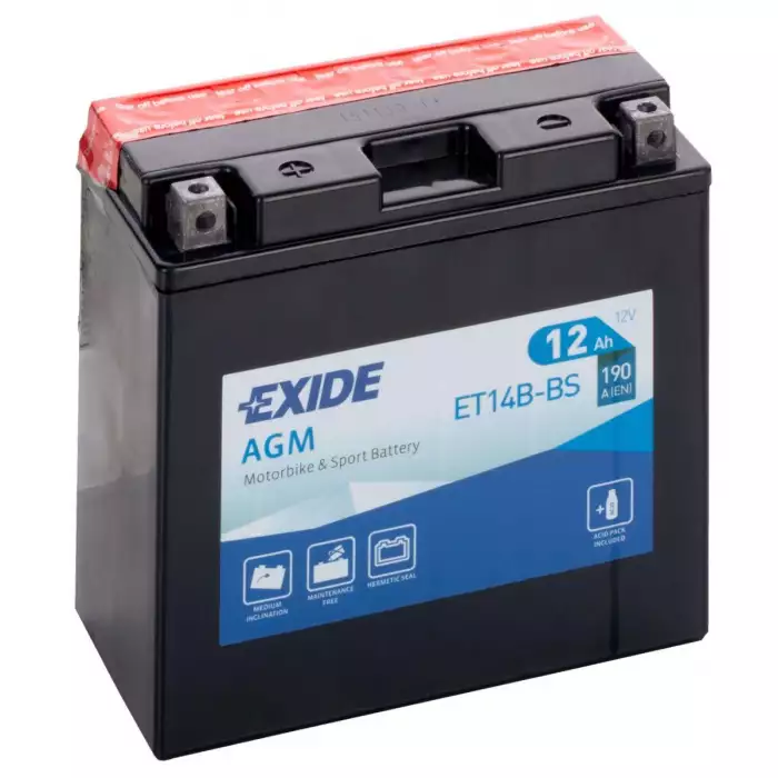 Мото акумулятор EXIDE AGM 6СТ-12Ah Аз 12В 190А (EN) ET14B-BS
