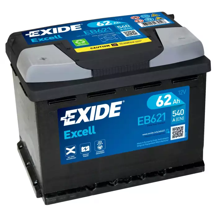 Автомобільний акумулятор EXIDE Excell 6СТ-62Ah Аз 540A (EN) EB621