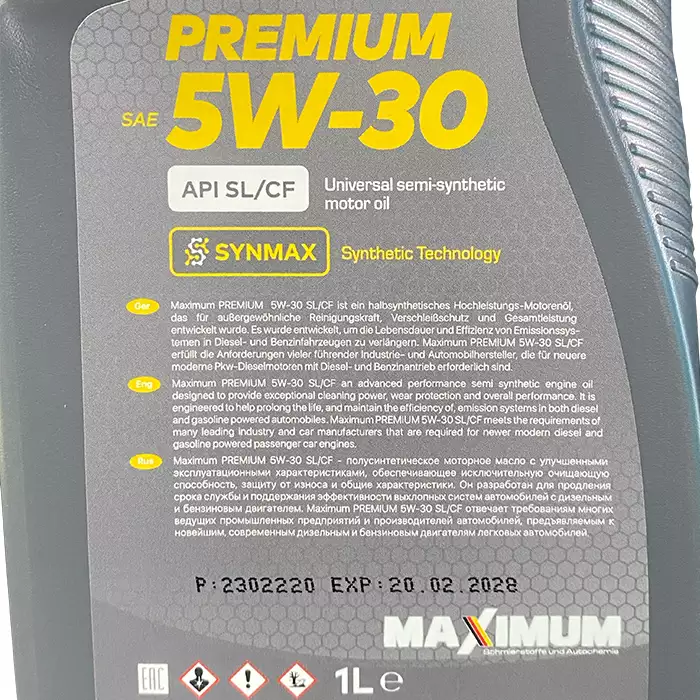 Автомобільна моторна олива Maximum PREMIUM 5W30 1л