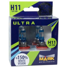Автолампа МАЯК Ultra White Vision +150% комплект (PGJ19-2, H11, 12V, 55W) MK 82110WV+150