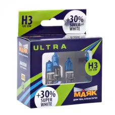 Автолампа МАЯК Ultra Super White +30% комплект (PK22s, H3, 12V, 55W) MK 82320SW+30