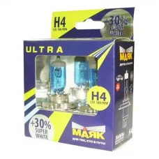Автолампа МАЯК Ultra Super White +30% комплект (P43t, H4, 12V, 100/90W) MK 82450SW+30