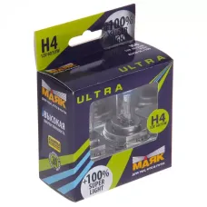 Автолампа МАЯК Ultra Super Light +100% комплект (P43t, H4, 12V, 60/55W) MK 82420SL+100