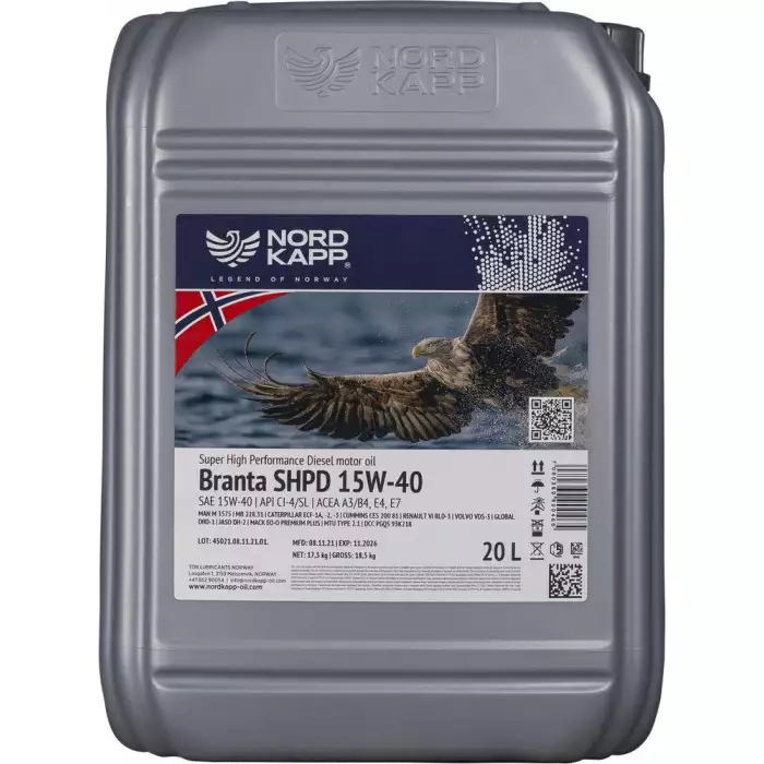 Автомобільна моторна олива NORDKAPP BRANTA SHPD 15W-40 20л nk0465