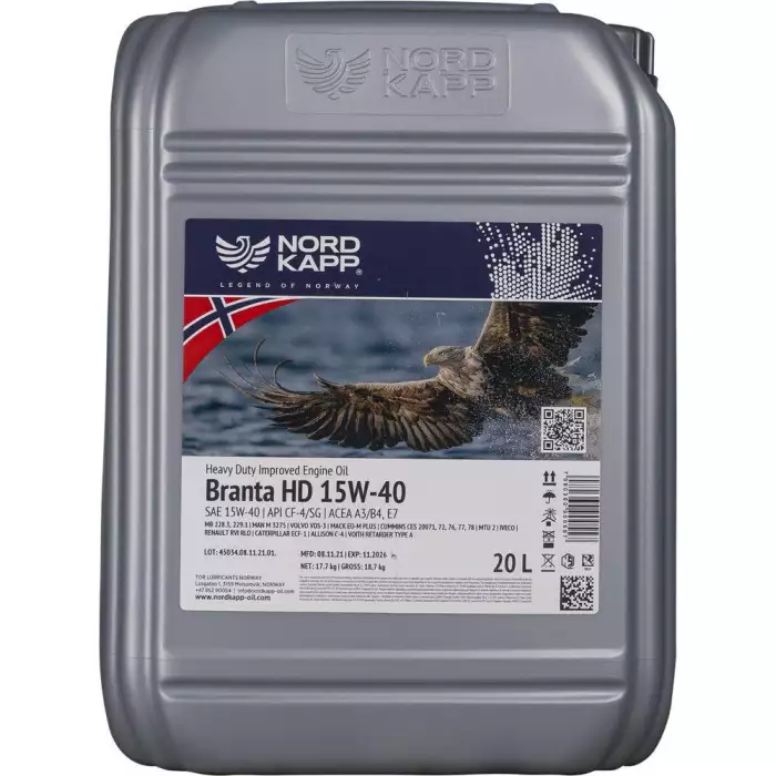 Автомобільна моторна олива NORDKAPP BRANTA HD 15W-40 20л nk0557