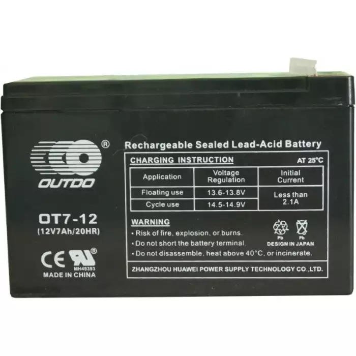 Аккумулятор тяговый OUTDO AGM 7Ah 12V OT 12-7