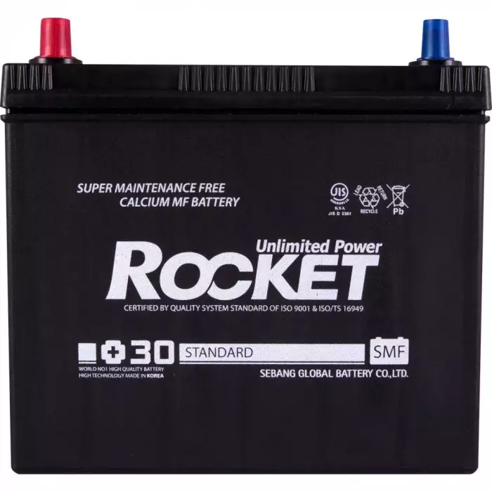 Автомобільний акумулятор ROCKET Japan 6СТ-45Ah Аз 430A (CCA) з перехідником під клему STD SMF 55B24R