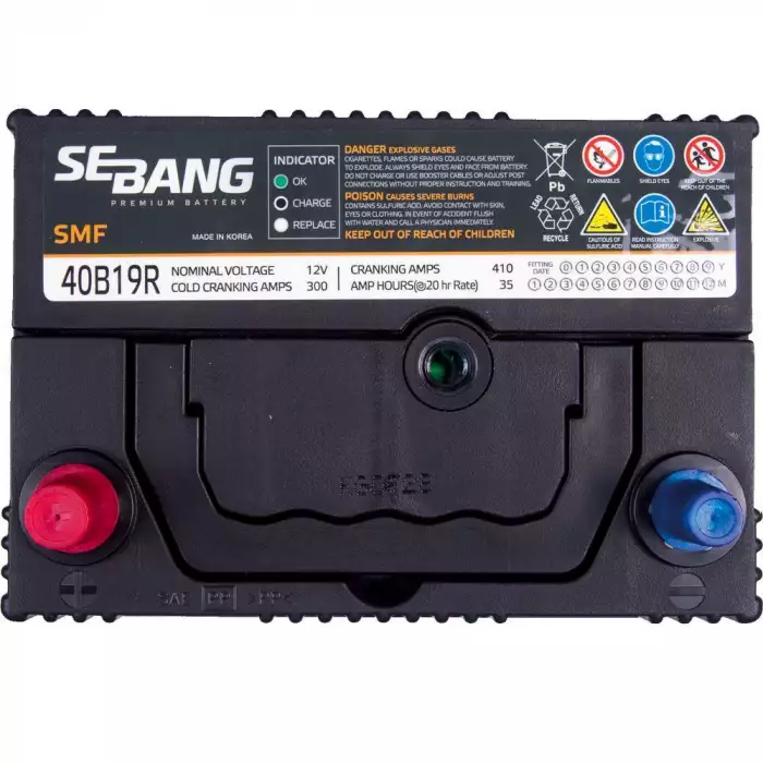 Автомобильный аккумулятор SEBANG Japan 6СТ-35Ah Аз ASIA 300A (CCA) ТК SMF 40B19R