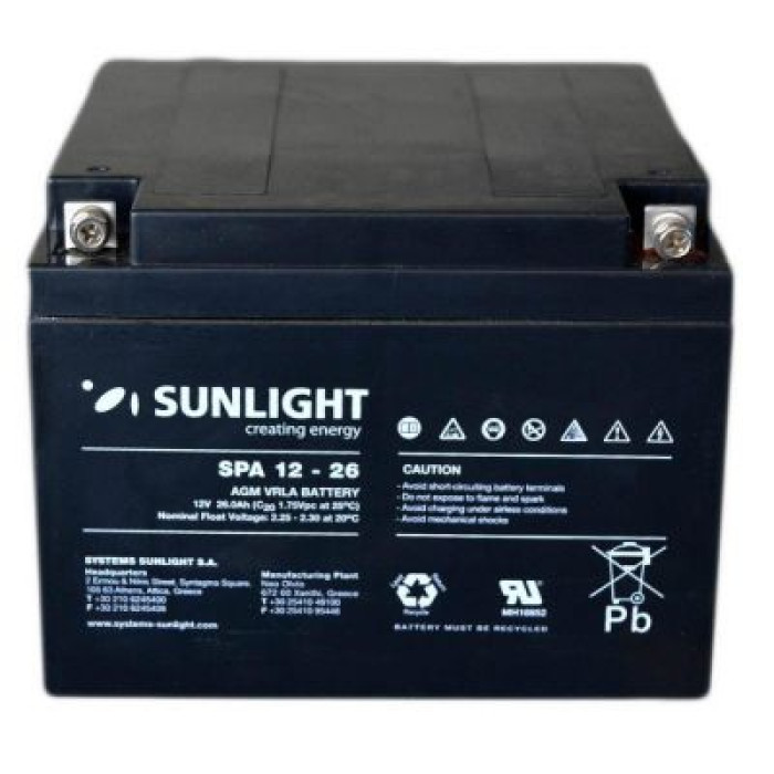 Акумулятор тяговий SUNLIGHT 26Ah 12V