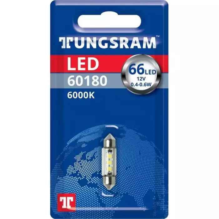 Автолампа TUNGSRAM LED (SV8.5-8, C5W, white, 6000K, 12V, 0.5W) TU 60180LED.1B