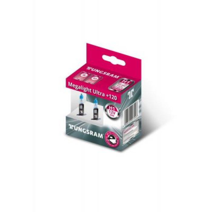 Автолампа TUNGSRAM Megalight Ultra +120 комплект (P14.5s, H1, 12V, 55W) TU 50310NU.2D