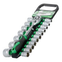 Набор торцевых головок с трещоточной рукояткой 1/2", Cr-V, 19 ед., INTERTOOL ET-6019