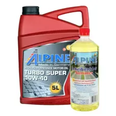 Комплект моторна олива ALPINE 10W-40 Turbo Super SHPD 5л + омивач скла Scheibenklar Sommer 1л