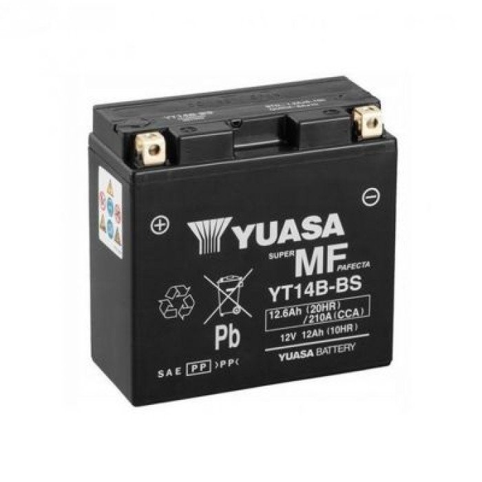 Мото аккумулятор Yuasa MF VRLA Battery 6СТ-12.6Ah Аз 210А (EN) сухозаряженный YT14B-BS