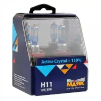 Автолампа МАЯК Active Crystal +130% комплект (PGJ19-2, H11, 4000K, 12V, 55W) MK 72110AC+130