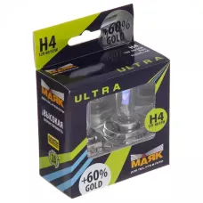 Автолампа МАЯК Ultra Gold +60% комплект (P43t, H4, 12V, 60/55W) MK 82420G+60