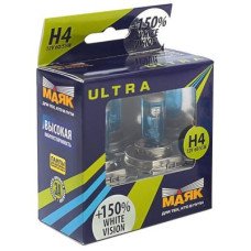 Автолампа МАЯК Ultra White Vision +150% комплект (P43t, H4, 12V, 60/55W) MK 82420WV+150