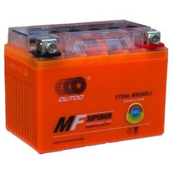 Мото аккумулятор Outdo GEL 6СТ-4Ah АзЕ 12В 50А (EN) YTX4L-BS GEL