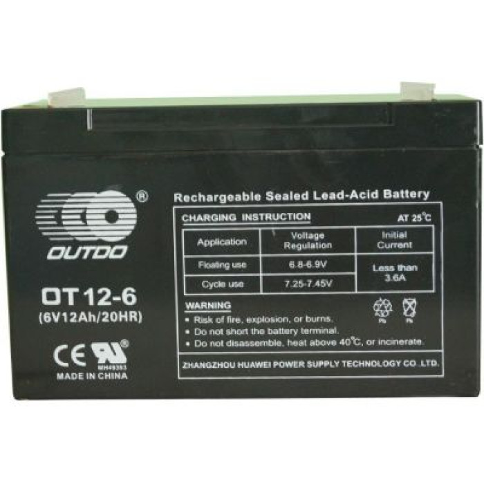 Аккумулятор тяговый Outdo AGM 12Ah 6V OT 12-6