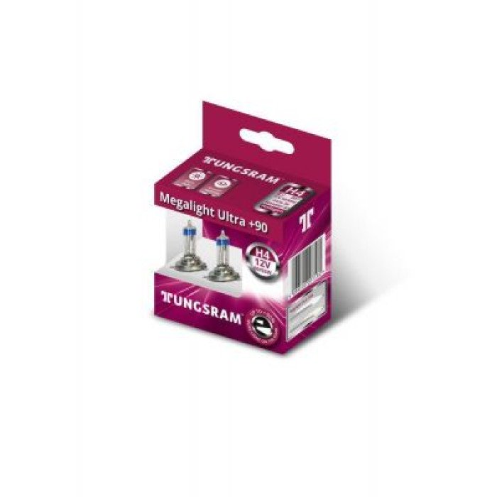 Автолампа TUNGSRAM Megalight Ultra +90 комплект (P43t, H4, 12V, 60/55W) TU 50440SXU.2D