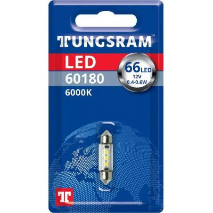Автолампа TUNGSRAM LED (SV8.5-8, C5W, white, 6000K, 12V, 0.5W) TU 60180LED.1B