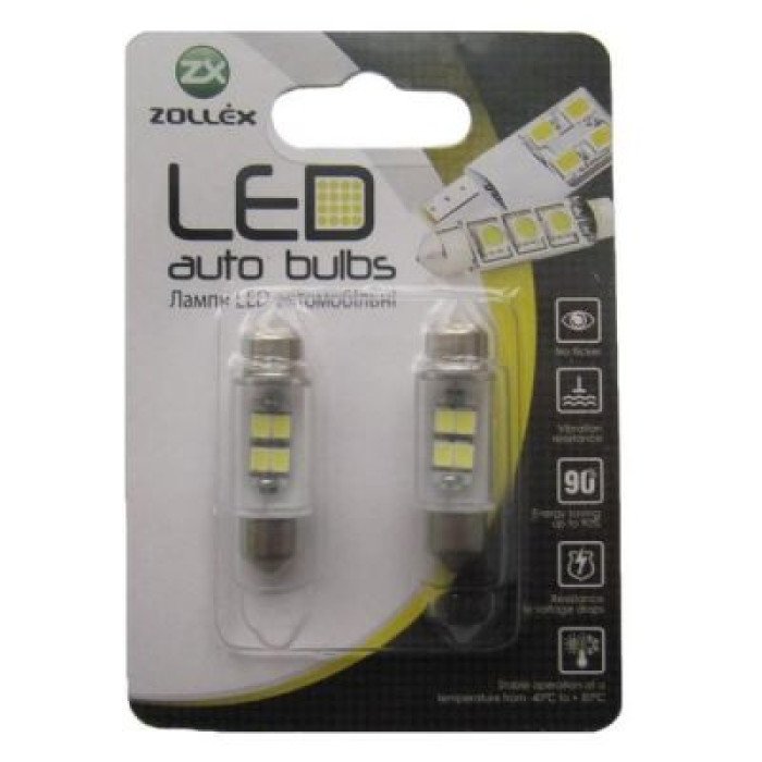 Автолампа Zollex LED V1003 1шт. (Фестони / 36мм, білий, 12V, SMD 2835x4)
