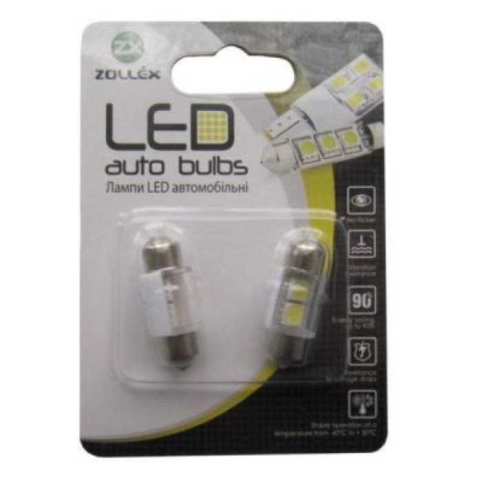 Автолампа Zollex LED V2209 1шт. (Фестони / 31мм, білий, 12V, SMD 5050x2)