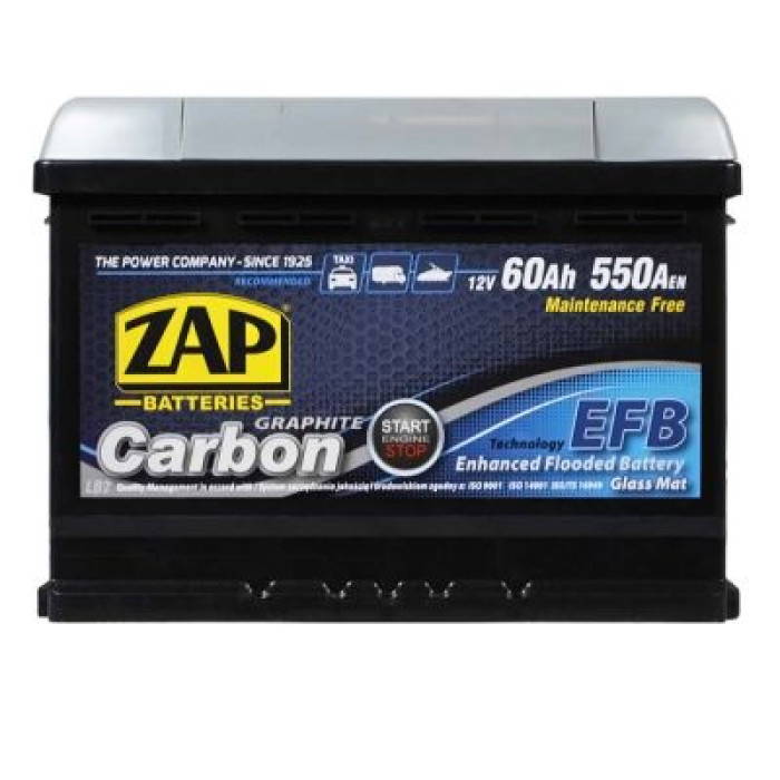 Автомобільний акумулятор ZAP Carbon EFB (LB2) 60Аh 560А R+ (h=175) 560 08z