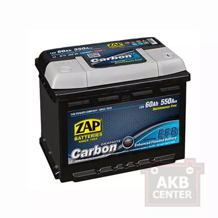 Автомобільний акумулятор ZAP Carbon EFB (LB2) 60Аh 560А R+ (h=175) 560 08z