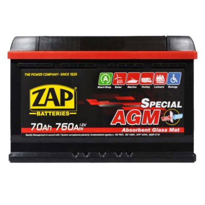 Автомобільний акумулятор ZAP AGM (L3) 70Ah 760A R+ 570 02z