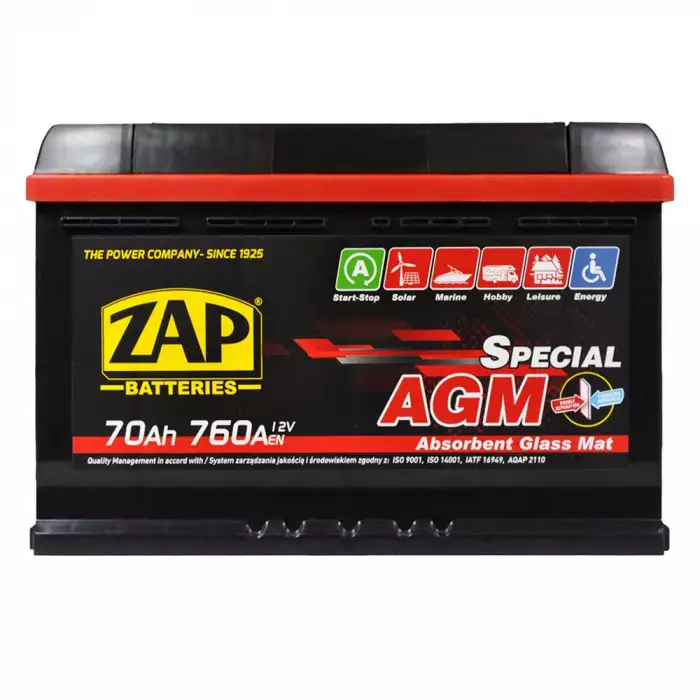 Автомобильный аккумулятор ZAP AGM (L3) 70Ah 760A R+ 570 02z