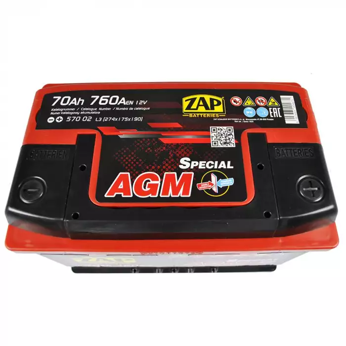 Автомобильный аккумулятор ZAP AGM (L3) 70Ah 760A R+ 570 02z